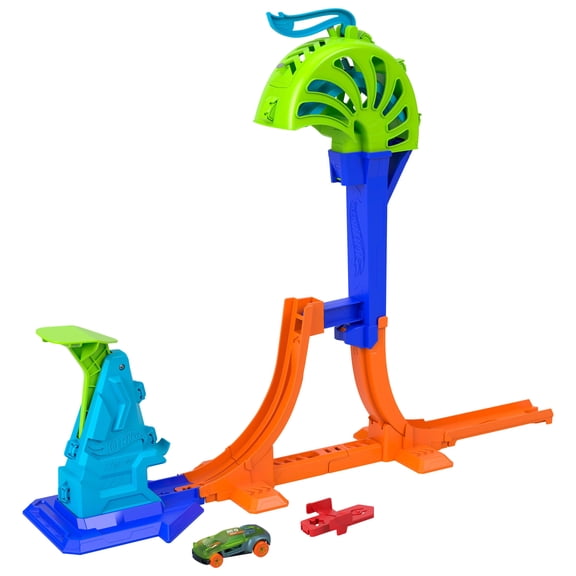 Hot Wheels Stunt Tracks Power Launch Champion Track Set & 1:64 Scale Die-Cast Toy Car