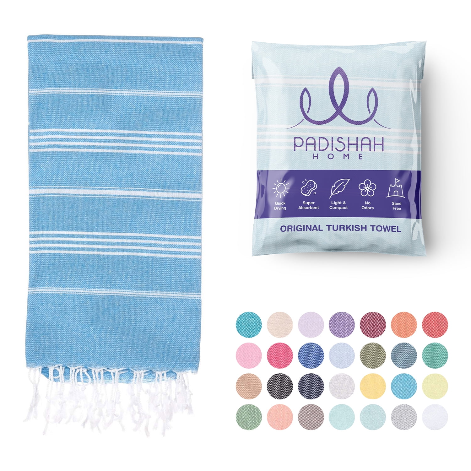 PadishahHome Turkish Beach Towel Oversized 38x71 | 100% Turkish Cotton Sand Free Quick Dry Towel Extra Large Turkish Towel Light Travel Towel for Adults Beach Gifts Beach Essentials - Turquoise