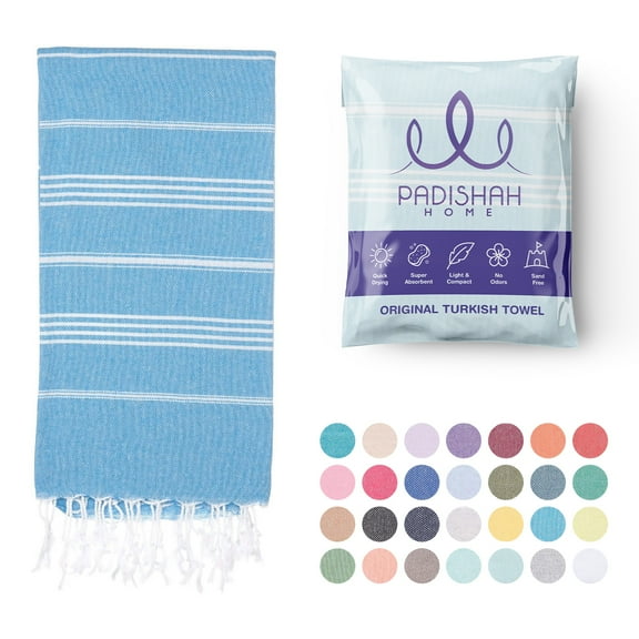 PadishahHome Turkish Beach Towel Oversized 38x71 | 100% Turkish Cotton Sand Free Quick Dry Towel Extra Large Turkish Towel Light Travel Towel for Adults Beach Gifts Beach Essentials - Turquoise