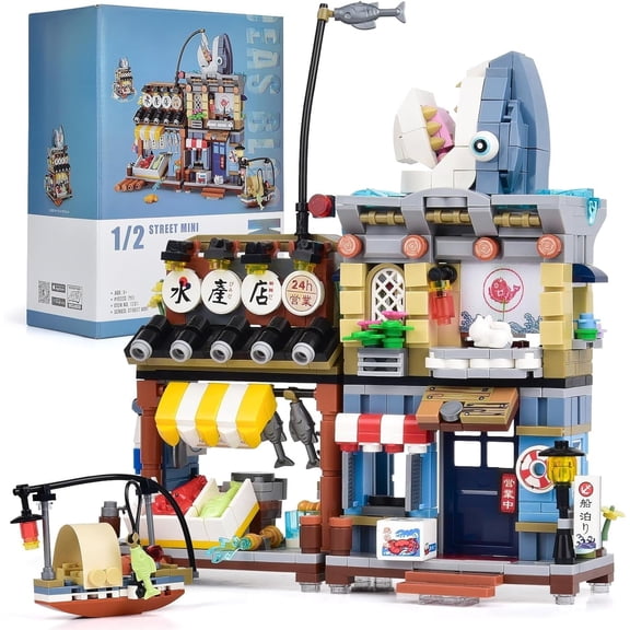 SKQIT Mini Blocks Japanese Street View Building Set, Building Blocks Mini Bricks Model Kit, DIY Creative Toy for Adults, Japanese Architecture Inspired Building Blocks(790PCS Aquatic Shop)