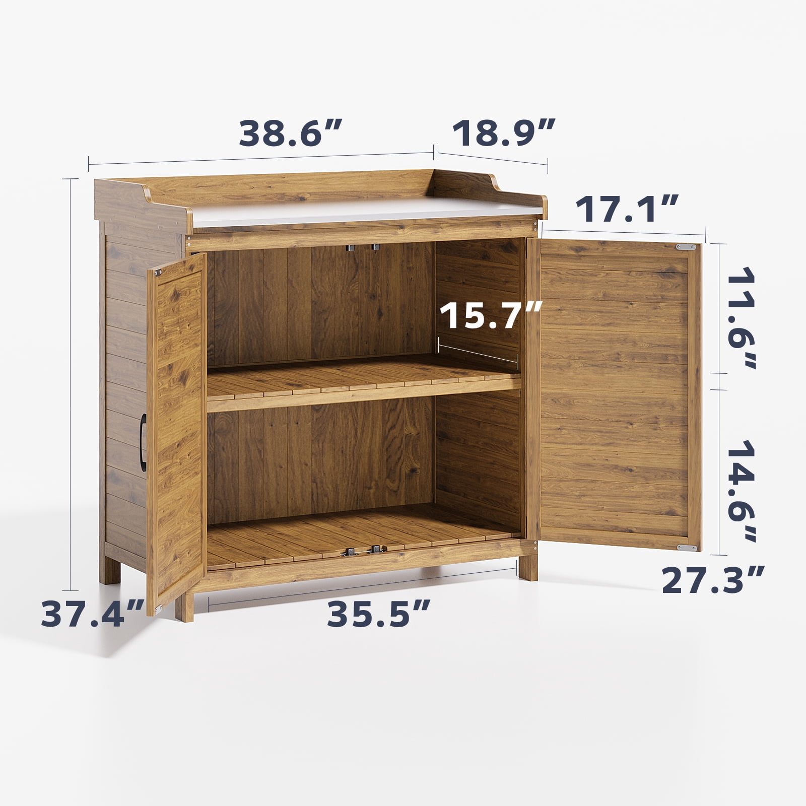 38.6"D x 18.9"W x 37.4"H (6.1 sq ft) Wood Outdoor Patio Potting Bench with Adjustable Shelves - Natural Cedar
