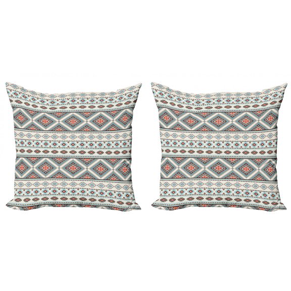 Ambesonne Aztec Throw Pillow Cover 2 Pack, Retro Style Native Ornaments, 20", Champagne Mauve Taupe