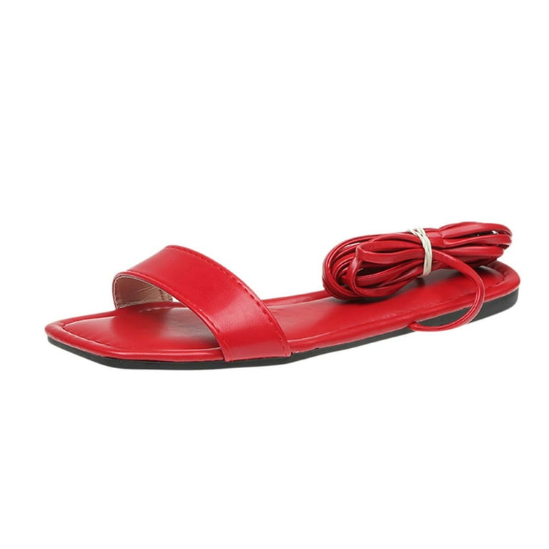 HAOTAGS Women s Cute Lace Up Flat Sandals Roman Comfort Open Toe Slippers Casual Summer Shoes