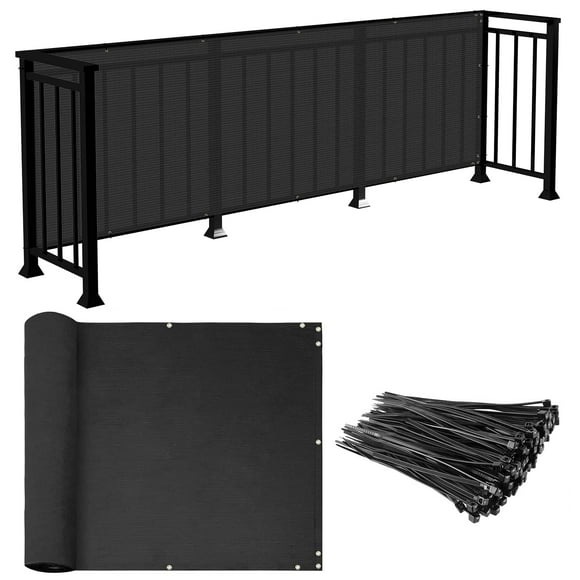 E&K Balcony Privacy Screen For Deck Yard Patio Pool 3'X10' Privacy Fence Screen Porch Yard Backyard Railings Chain Link Fence Dog Fencing Privacy Screen Cover With Zip Ties Black