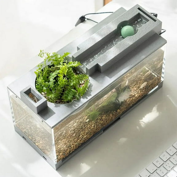 Mini Fish Tank Aquarium StarterKits Mute Water Flow Filter Mini Landscape Fish Tank Office Desktop Decoration A