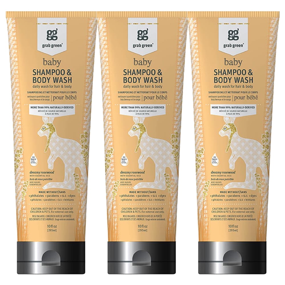 Grab Green Baby Shampoo & Body Wash 10oz (Dreamy Rosewood)(Pack of 3