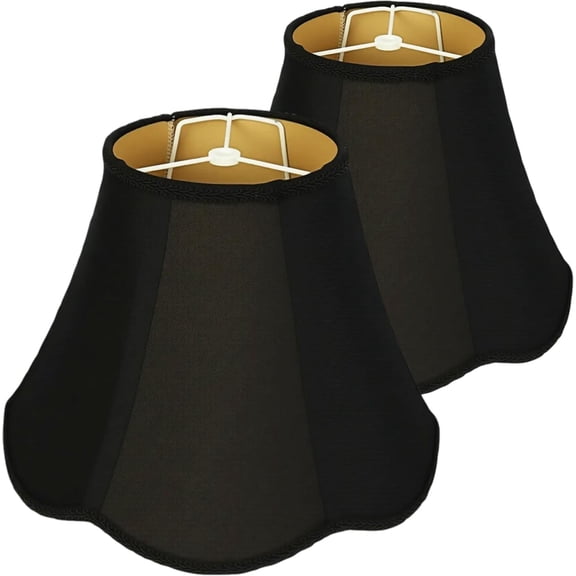 Black Bell Lamp Shades Set of 2, 6" Top x 13" Bottom x 9" High Scalloped Petal Braid Edge Lampshades for Table & Floor Lamps, Spider Fitter, Replacement Fabric Lampshade for Bedroom