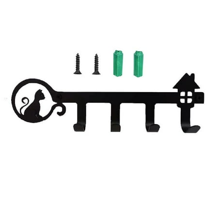 

Wall Mounted Key Holder 4 Hooks Hanging Rack Cute Cat Decorative with Screws Anchors for Coat Clothes