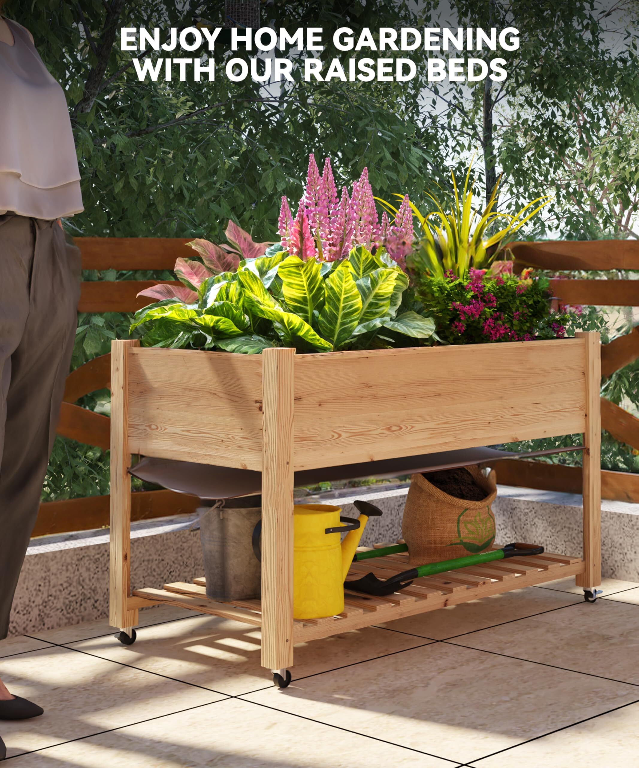 RIEDHOFF Raised Garden Bed, Elevated with Legs and Wheels, Cedar Wood, Outdoor, 48 x 24 x 30 in