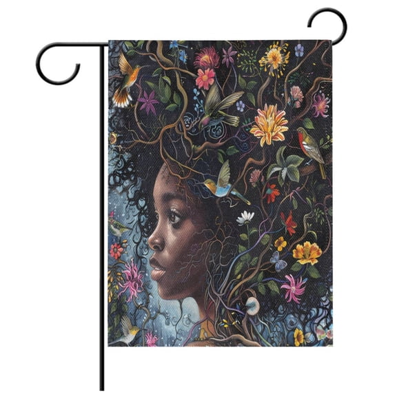Ryvnso Africa Girl with Flowers Pattern Garden Flag 12x18 Inch Double Sided Seasonal Yard Decoration