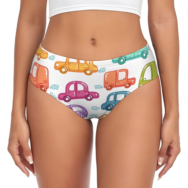 Balery Doodle Cars Ropa Interior de Algodón para Mujer con Dibujo – Braguitas Cómodas y Elásticas, Estilo Clásico-Large