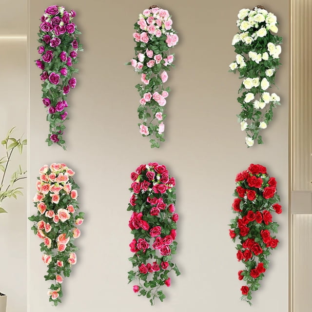Decorations 1Pcs Green PET Rattan Fake Rose Wall Hanging Set with Iron Planter for Home Decor Garden Arrangement Rkxzt