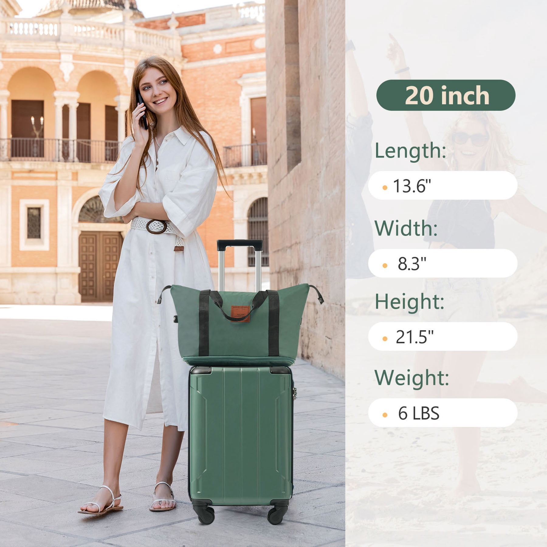 S-HOME 3 Piece 20 Inch Carry On Luggage Set  with Hardshell Design, for Business and Weekend Getaways, Green