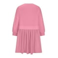 thumbnail image 4 of Npasoilc Dresses for Women Trendy 3/4 Sleeve Round Neck Drop Shoulder Patchwork Pleated Flowy Hem Pullover Shirt Dress Solid Color Casual Loose Mini Hoodless Hoodie Dress, 4 of 5