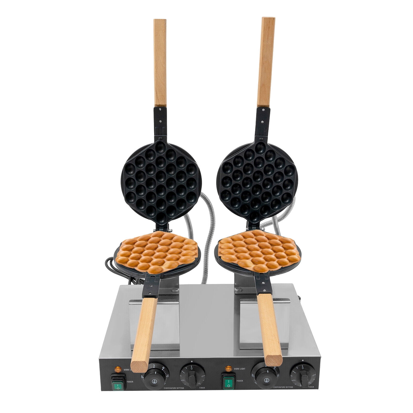 2.83KW Double-Head Bubble Waffle Maker, Commercial Waffle Maker Non-Stick Hong Kong Egg Waffle Maker Stainless Steel Pancake Maker 180° Rotate Stainless Steel Bubble Waffle Machine 50-300°C/122-572℉