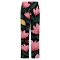 thumbnail image 6 of Floral Pattern Dark Background Pink Yellow Winter Female Pants Flannel High Waist Women Pants Lady Warm Straight Leg Plush Trousers, 6 of 7