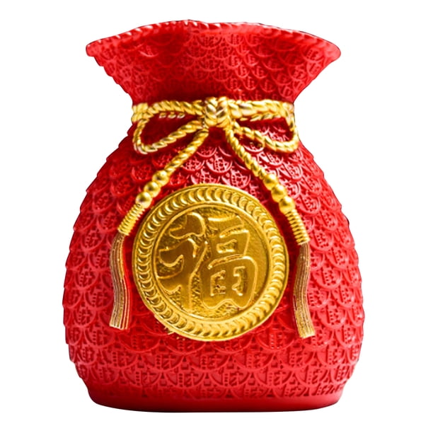 Resina Artesanía Jarrón Estilo chino Bolsa de dinero En forma de sala de estar Adorno Escena Decoración Decoración Adorno de mesa para escena interior Disposición Rojo kenally HA059655-02B