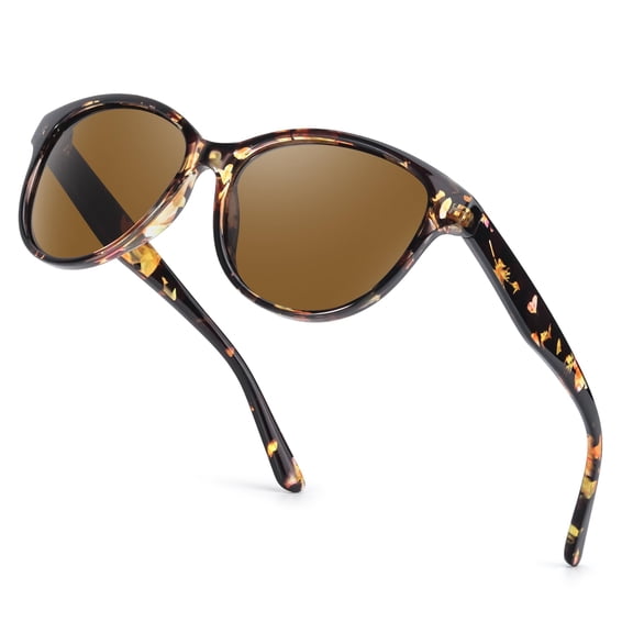 Retro Cat Eye Sunglasses for Women, Tortoise & Floral Print Frame, Face-Flattering Curved Silhouette for Daily Street Wear