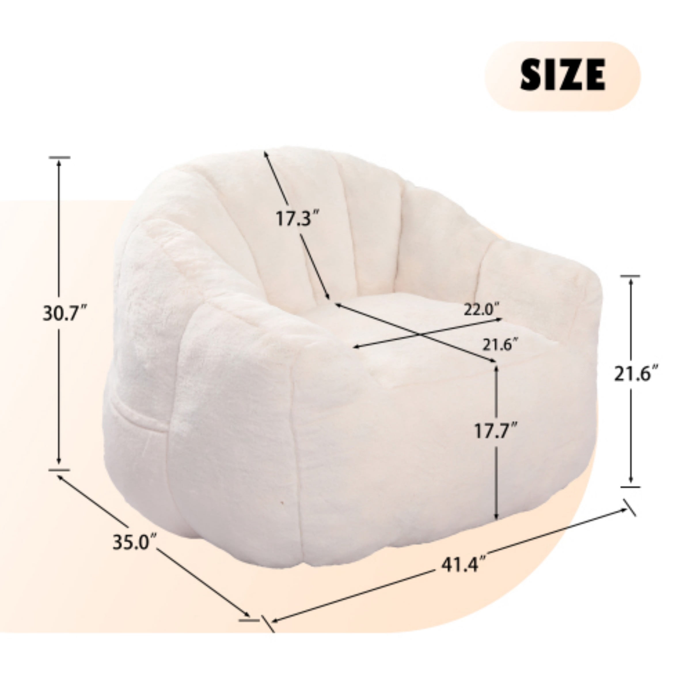 Bean Bag Chair for Adults, Memory Foam Bean Bag Sofa with Armrests, Comfy Lazy Floor Chair for Living Room Bedroom Reading, White