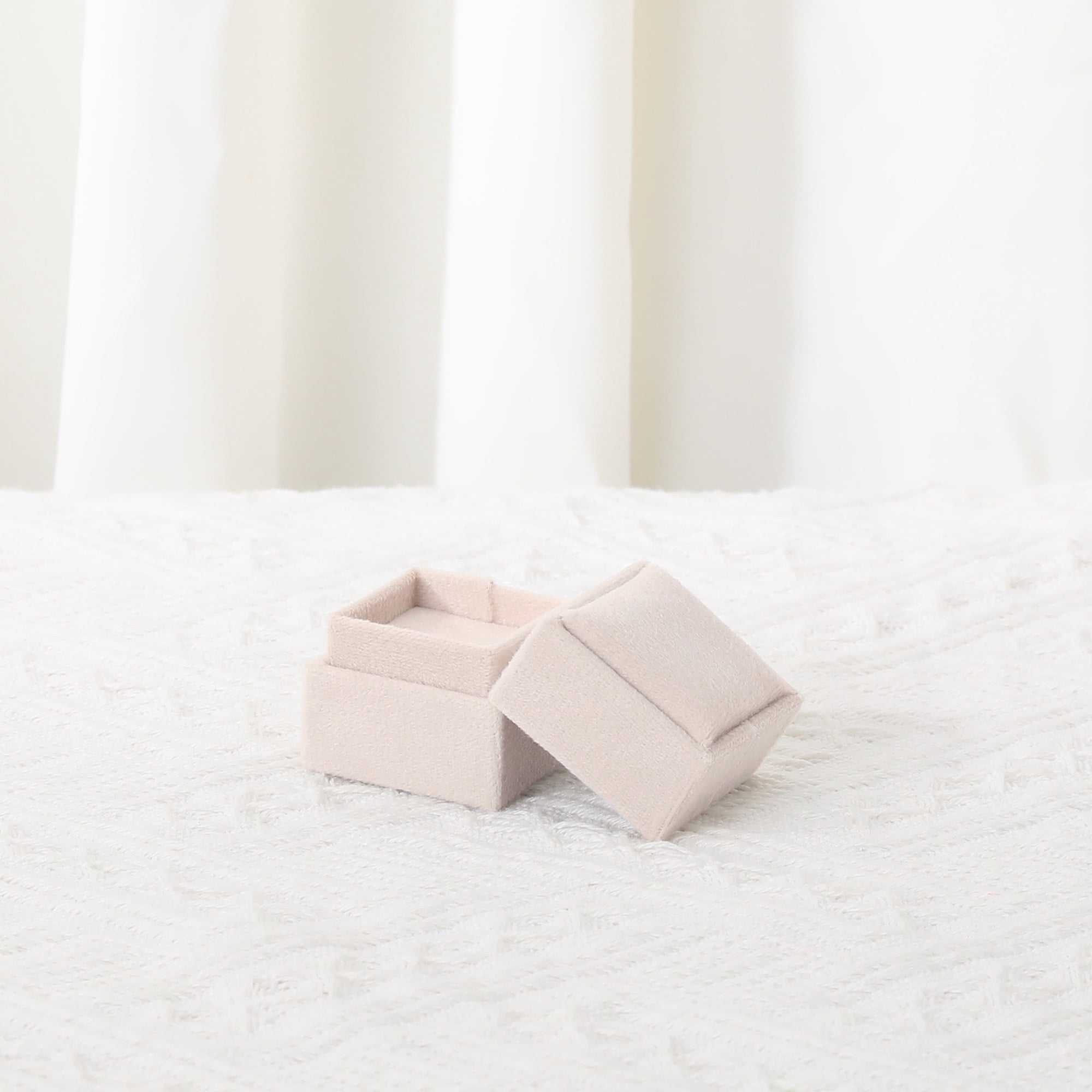 Unique Bargains Velvet Square Ring Box Jewelry Storage for Proposal Beige