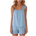 thumbnail image 5 of JFOPQVSM Womens Pajama Set 2 Piece Smocked Sleeve Top and Ruffle Shorts with Pocket Sleepwear Bridal Pj Sets for Party, 5 of 7