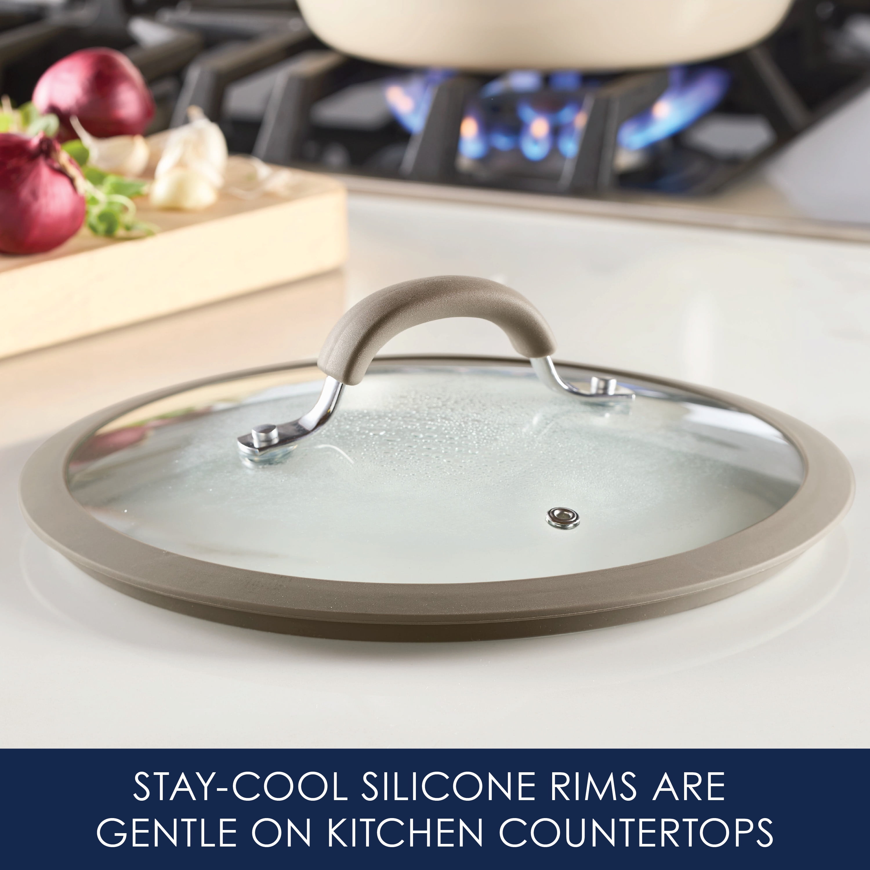 Rachael Ray Cook + Create 10 inch Silicone Rimmed Glass Lid, Taupe