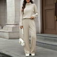 thumbnail image 4 of HAiming 2 Piece Lounge Sets for Women Turtleneck Pullover Tops and Wide Leg Pants Ribbed Knit Travel Outfits, 4 of 8