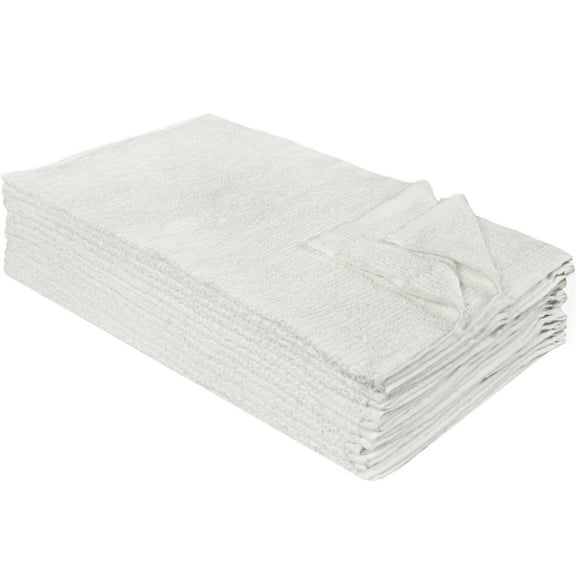 Nouvelle Legende Ribbed Cotton Bar Mop Towels, 16 x 19 Inches, White,  Pack of 12