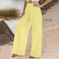 thumbnail image 5 of Linen Cotton Pants For Women Pull On Straight Leg Slacks Loose Casual High Waist Trousers With Pocket, 5 of 9