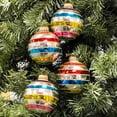 thumbnail image 2 of Glass Christmas Tree Ornaments - 67mm/2.63" [4 Pieces] Decorated Balls from Christmas by Krebs Seamless Hanging Holiday Decor (Bright Silver with Multicolor Lines), 2 of 7