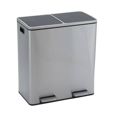 Design Trend Dual Compartments Stainless Steel Kitchen Step On Garbage Can and Recycle, 8 gal