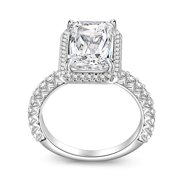 Eclet Jewels White Gold Over 14k Silver Diamond Ring - 2.1 Ct VVS1/D Radiant Cut Lab Created Simulated Diamond Ring - Halo Solitaire with Accent Engagement Ring - Forever Diamond Ring for Women's