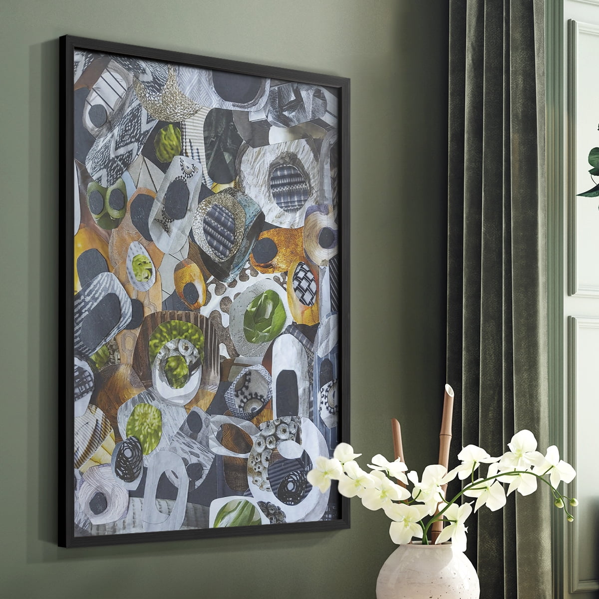 Big Sur Stones and Kelp Framed Print in Black Solid Wood Framed Print No Nail Hanging