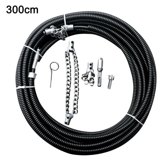 Flex-Shaft Sewer Descaling Chain, 1.5m/2m/3-m/5m Lengths, 6mm (1/4) Flex Shaft, Hardened Stainless Steel, Drill-Powered - for PVC Drains, Toilet Lines, Grease Traps, Industrial Boilers