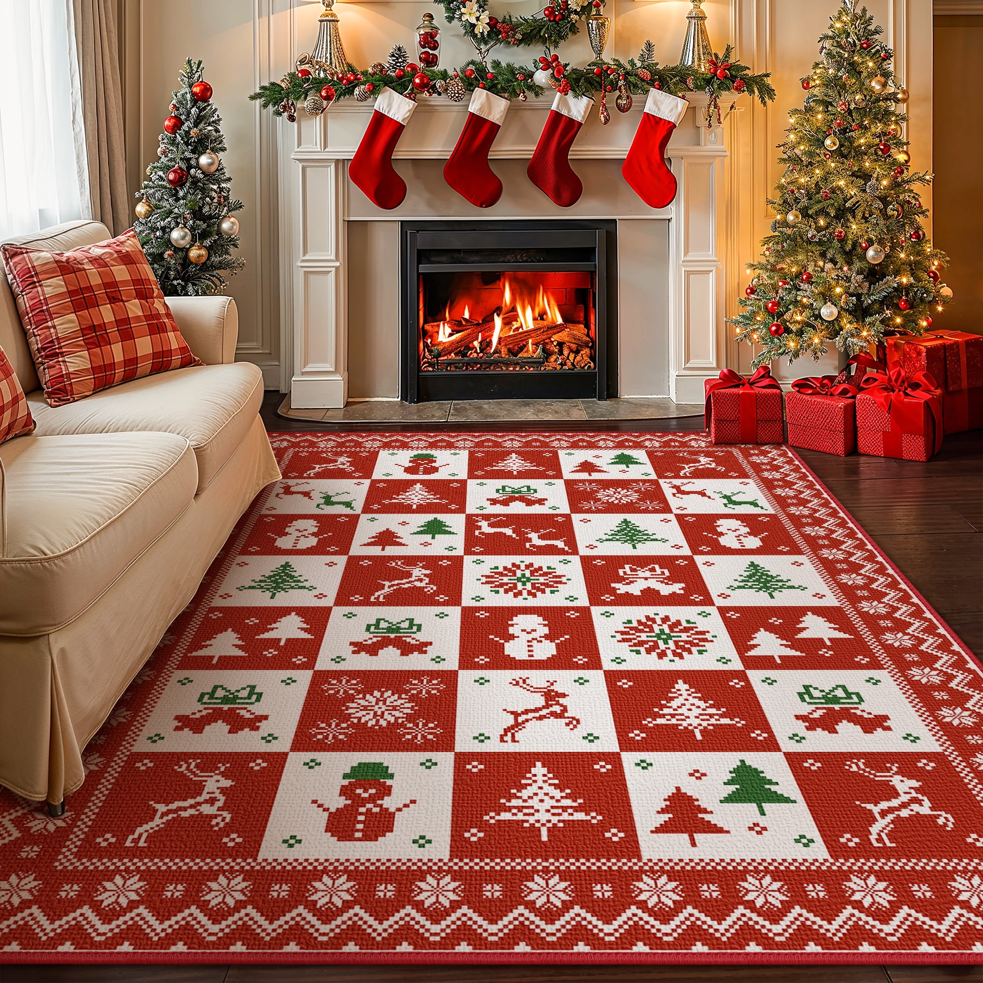 MCOW Alfombra de Navidad 5x7, Decoración de Casa, Lavable a