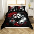 thumbnail image 2 of Sugar Skull Queen Duvet Cover,Gothic Skeleton Floral Comforter Cover,Romantic Death Love Bedding Set,Spooky Rose Valentine'S Day Quilt Cover for Couple Women Men（No Comforter）, 2 of 5