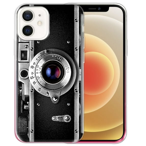 FINCIBO Pink Gradient Sparkling Glitter Case, Sparkle Bling TPU Cover for Apple iPhone 12 mini 5.4" 2020, Retro Vintage Camera Classic