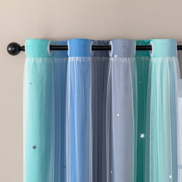 Cortina XiDi de doble capa con estampado de estrellas opaca y transparente