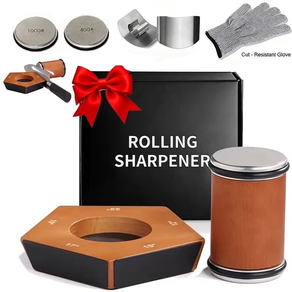 Akatsuki Rolling Knife Sharpener Kit 15°-22°Diamond #1000/#400 Tumbler Sharpening Stone for Kitchen Knife,with Finger Guard and Glove