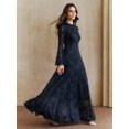 thumbnail image 7 of Women Blue Long Sleeve Lace Maxi Dress, Elegant Round Neck Slim Fit Bell, 7 of 7