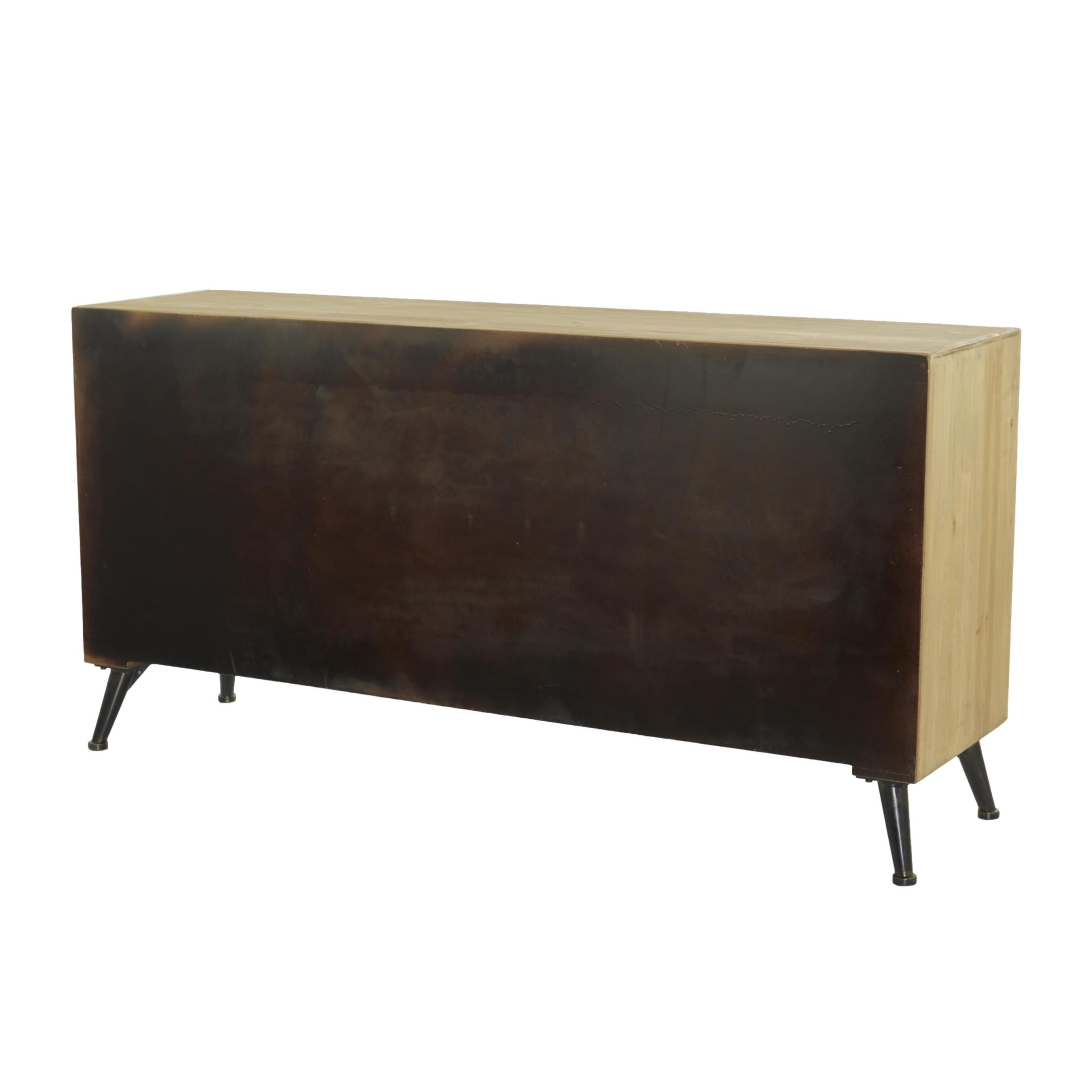 DecMode 59" x 31" Light Brown Wooden 2 Door and 3 Drawer Sideboard with Black Tapered Legs, 1-Piece