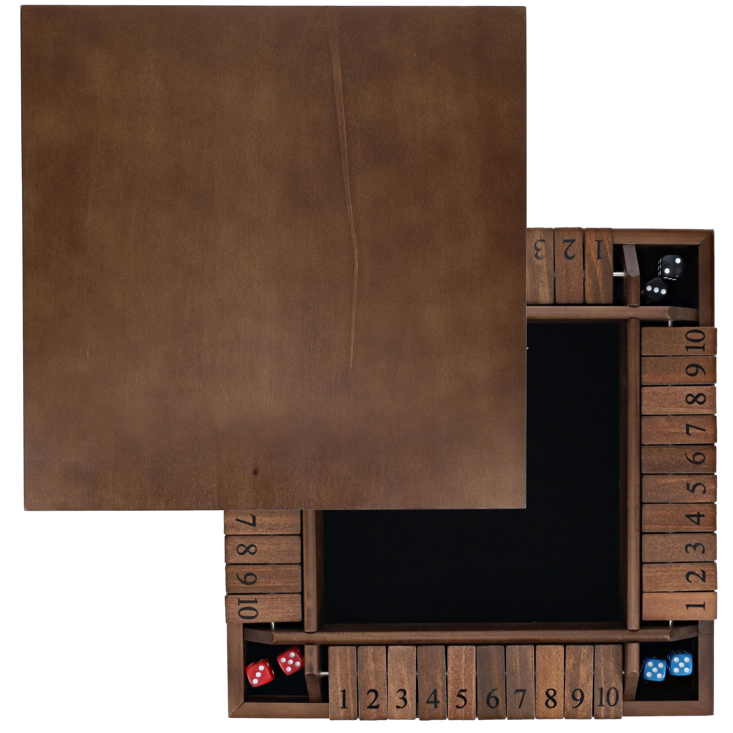 WE Games 4 Player Shut The Box Dice Game Solid Hardwood Walnut Stained 14 in.