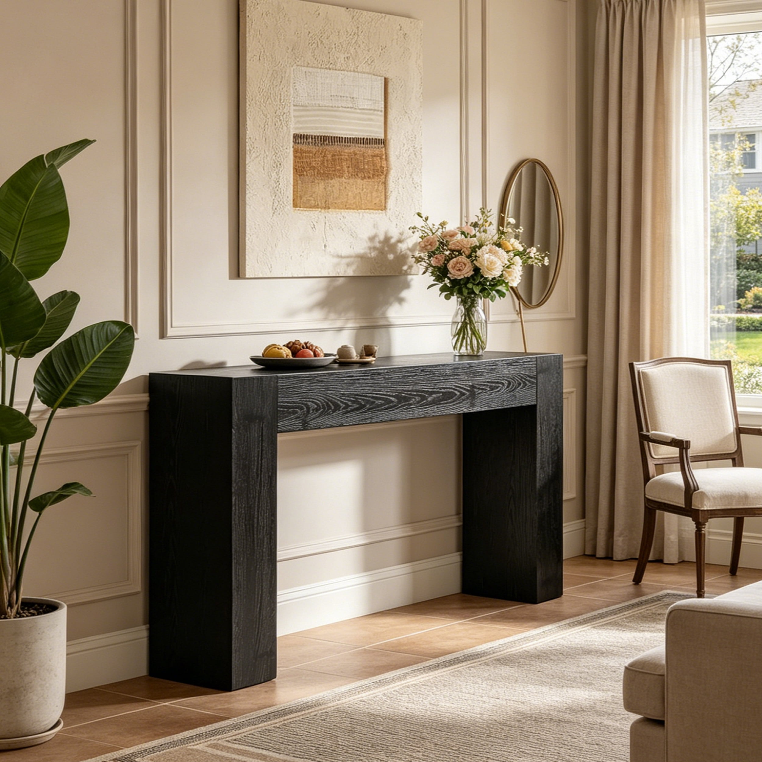 Fnova 63" Console Table, Wood Farmhouse Entryway Table, Long Narrow Accent Table for Living Room, Entrance, Hallway, Foyer, Black