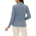 thumbnail image 3 of INSPIRE CHIC Women's Point Collar Long Sleeve Distressed Raw Hem Button Denim Shirt S Blue Gray, 3 of 5