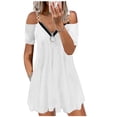 thumbnail image 4 of ICHUANYI Clearance Women Casual Zipper Printing V-Neck Strapless Sexy Sling Short Dress(White, S) ICHUANYI WER2023080914973, 4 of 7