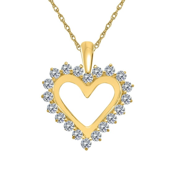 Mauli Jewels Engagement Necklace for Women 1 Carat Open Heart Diamond Pendant 4 prongs 10K Yellow Gold With 18'' Chain|Silver Chain