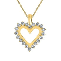 Mauli Jewels Engagement Necklace for Women 1 Carat Open Heart Diamond Pendant 4 prongs 10K Yellow Gold With 18'' Chain|Silver Chain