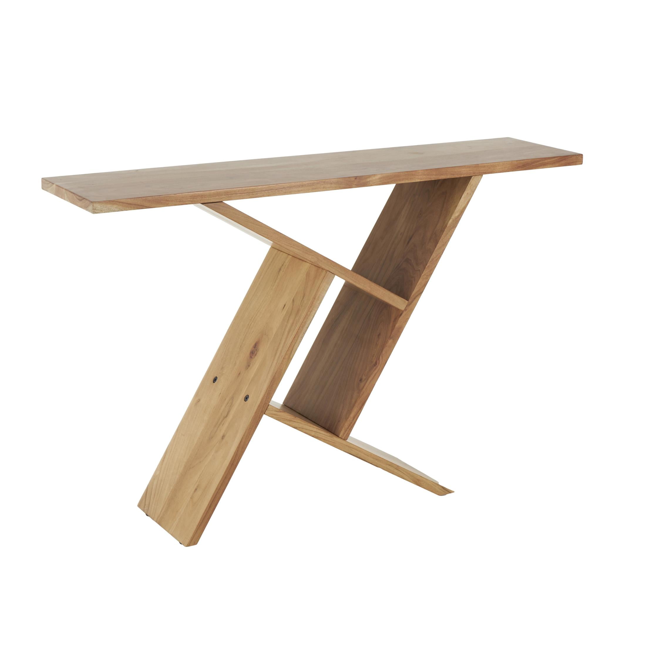 DecMode 48" x 32" Brown Wood Geometric Console Table with Rectangular Patterned Legs, 1-Piece