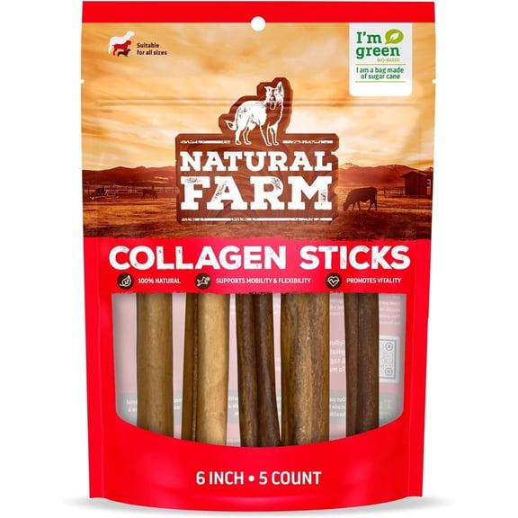 Natural Farm Collagen Sticks Dog Chews for Dogs, 6-Inch 5 Pack