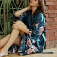 thumbnail image 5 of Penkiiy Simulated Silk Bathrobes for Women Women's Ice Silk Nightgown Medium Sleeve Large Bathrobe Simulated Silk Bride's Nightgown Dark Blue Nightgowns, 5 of 6